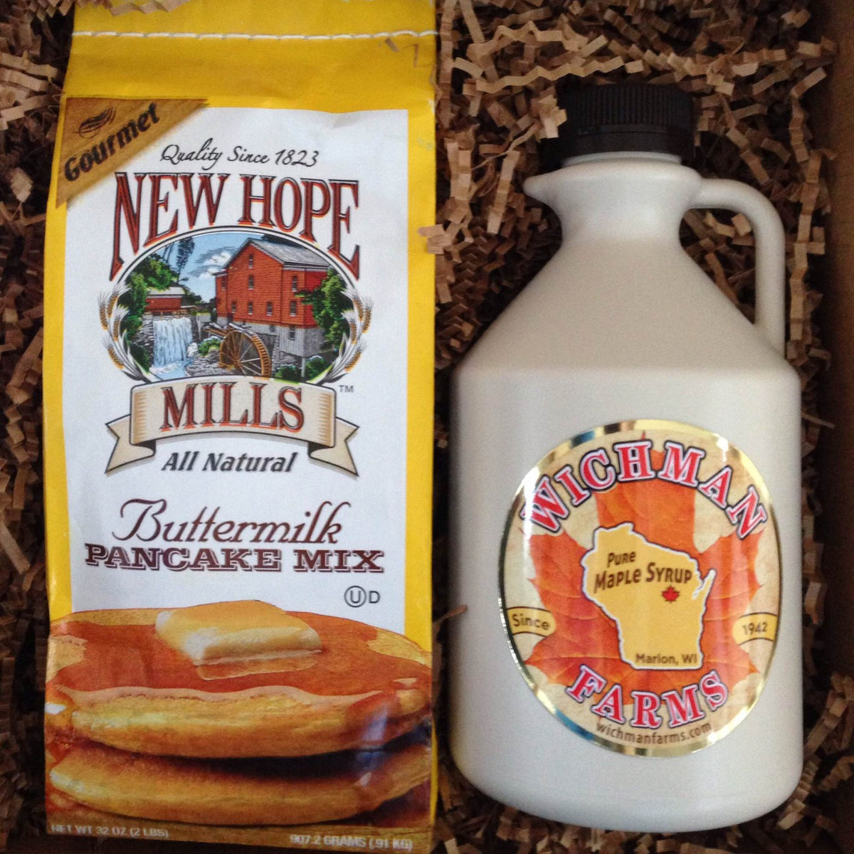 This tin is filled with 100% pure Wisconsin maple syrup, pancake mix with  extra flavor, and fresh roasted coffee roasted just before shipping. -  Northern Harvest Gift Baskets