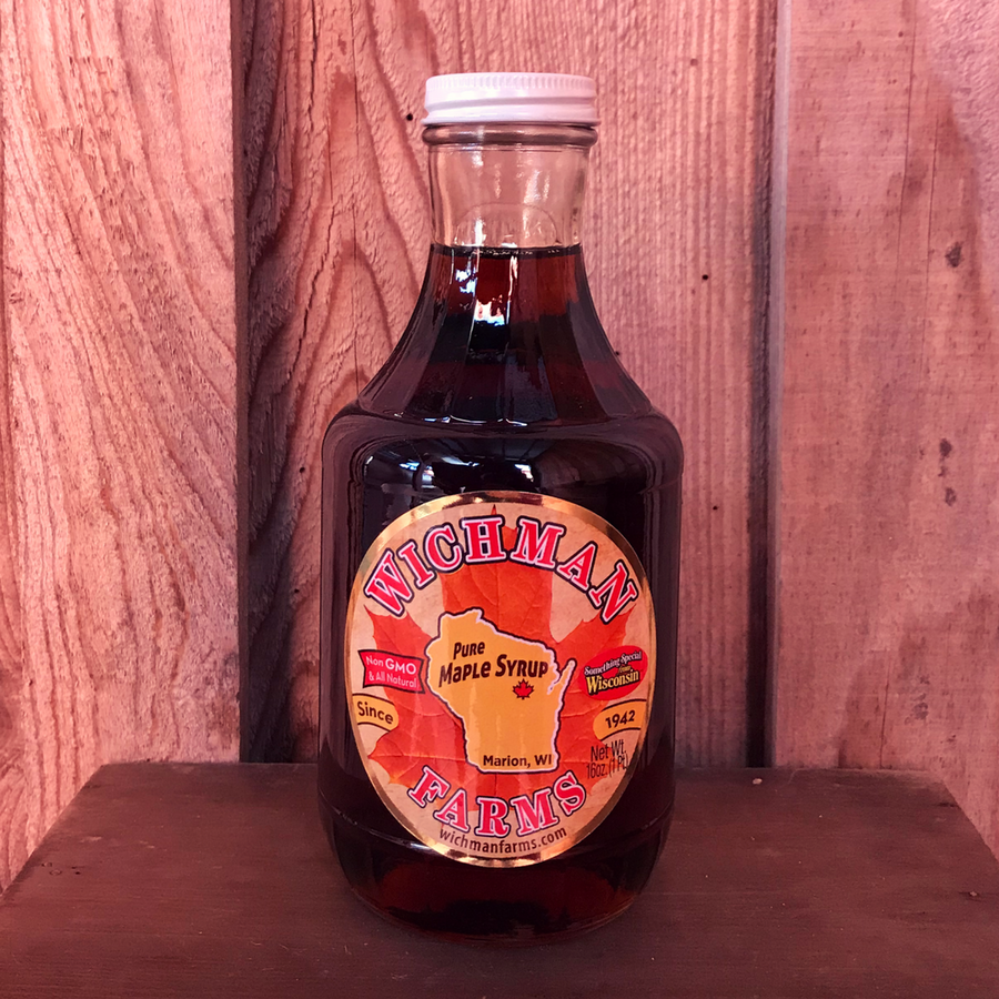 Pure Maple Syrup 16 Oz Glass Bottle Wichman Farms 4153